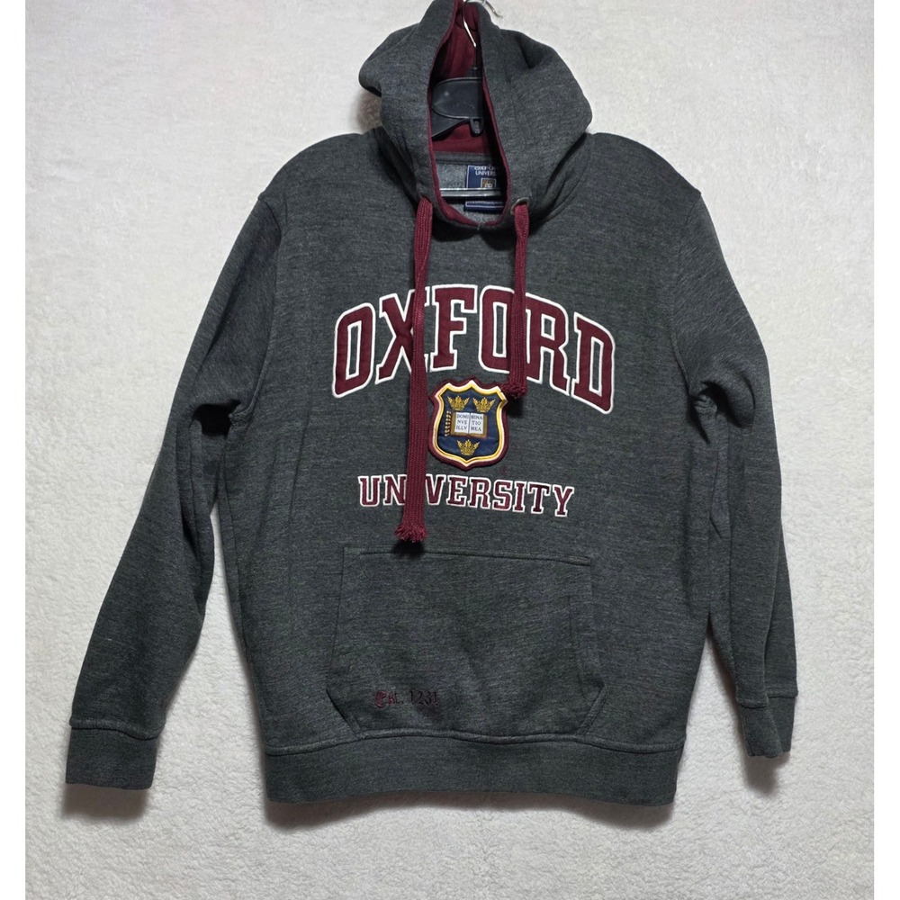 Oxford University Hoodie Charcoal Grey Burgundy Crest Pullover Sweatshirt Mens L